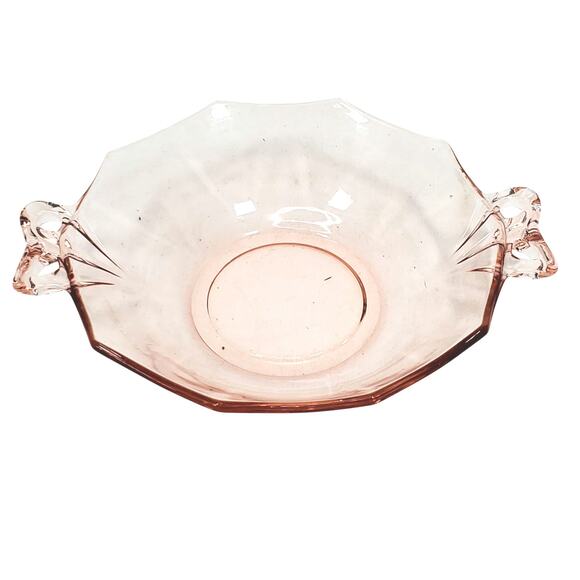 Vtg Decagon Pink Depression Glass 7" Candy Trinket Dish Handles Decor - Picture 6 of 8